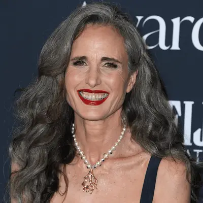 Andie MacDowell with dark gray waves