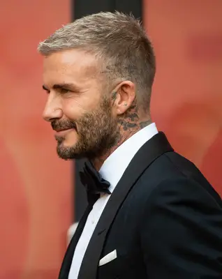 David Beckham with a blonde crew cut hairstyle at the 2021 Sun