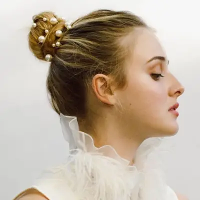 pearl-adorned bun