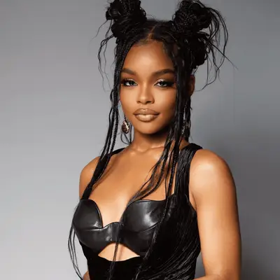 marsai martin wearing knotless braid space buns