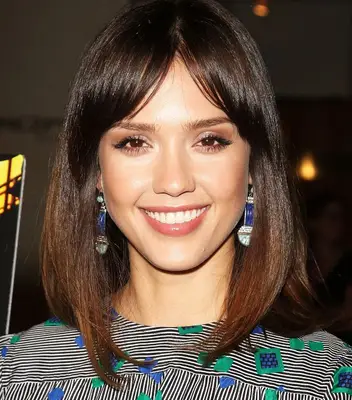 Jessica Alba with shoulder length lob with curtain bangs