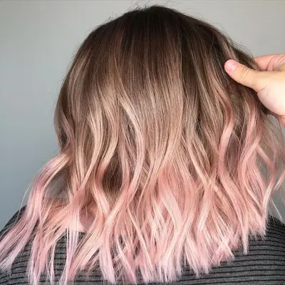 Pastel rose gold balayage viewed from back