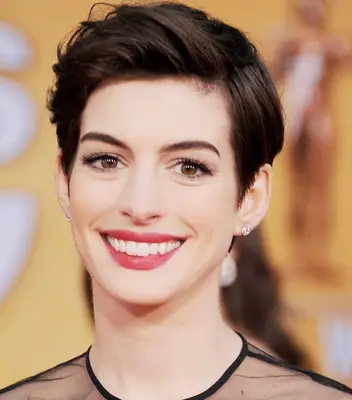 Anne Hathaway with a blown-out pixie haircut