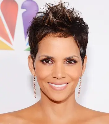 Halle Berry wears a spiky pixie cut hairstyle