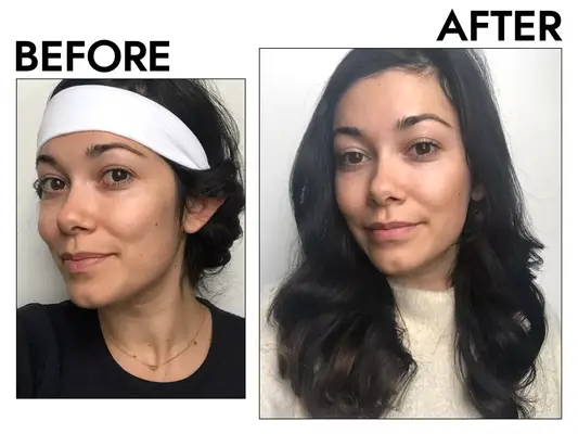 MYM Beauty writer Ashley Rubell before and after trying headband curls method