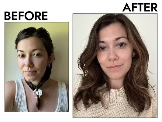 MYM Beauty writer Ashley Rubell trying twist and clip hair method for heatless curls