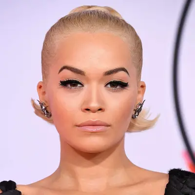 Rita Ora with a slicked-back ponytail at the 2018 American Music Awards in Los Angeles