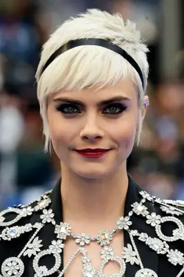 Cara Delevingne platinum pixie with headband