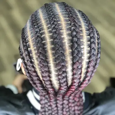 Feed-in cornrow braids with black to red ombre