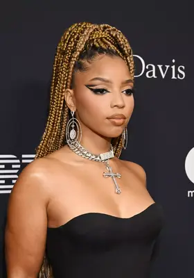 Chloe Bailey wearing a braided ponytail