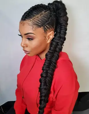 Woman with fishtail feed-in braid