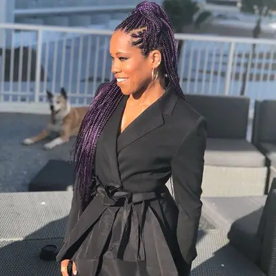 Plum Hair Color Braided Ombre Regina King
