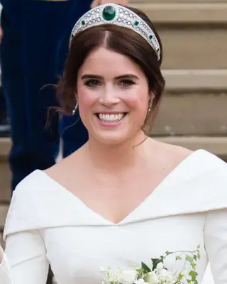 Princess Eugenie wearing a Greville Emerald Kokoshnik Tiara on her wedding day