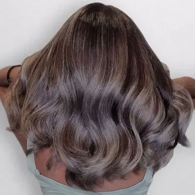 Back of head with dimensional mushroom brown hair color