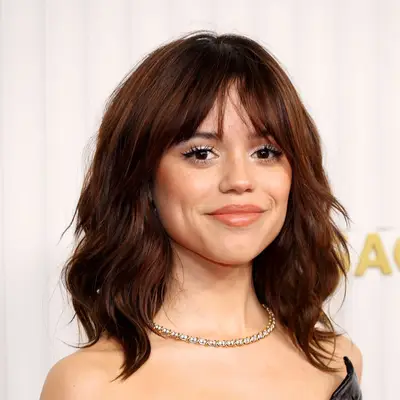 Jenna Ortega with tousled lob and feathery fringe at the 29th Annual Screen Actors Guild Awards