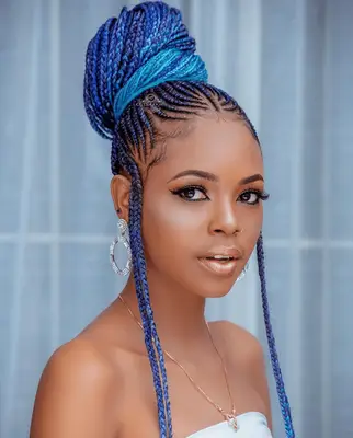 Mel B with simple straightbacks braided into full plaits