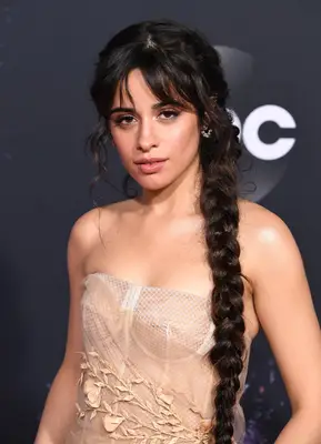  Camila Cabello long, side French braid with wispy bangs and face-framing strands