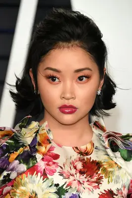 Lana Condor half-up, half-down bob with flipped-out ends