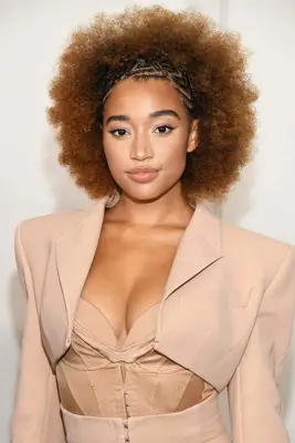Amandla Stenberg wearing a braided crown afro