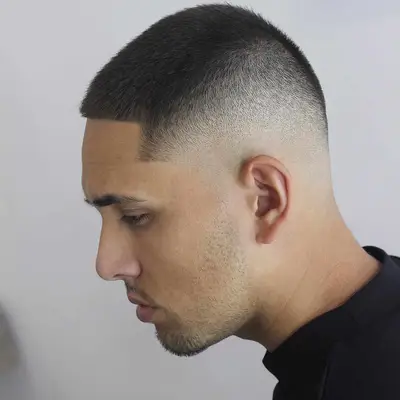 Side view of man with drop skin fade haircut