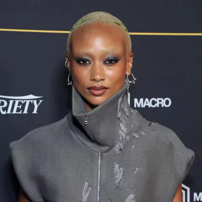 Tati Gabrielle bleached buzz cut 