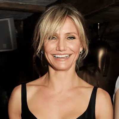 cameron diaz wearing curtain bangs