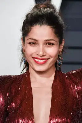 Freida Pinto high messy ponytail