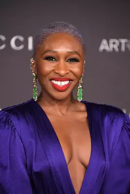 Cynthia Erivo with purple buzz cut