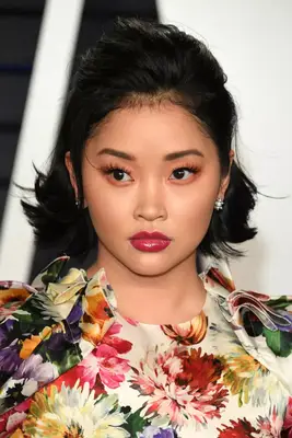 Lana Condor half-up, half-down bob with flipped-out ends