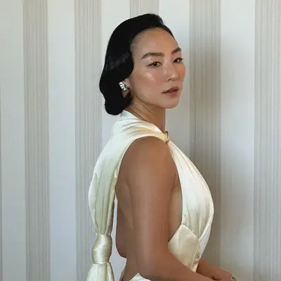 Greta Lee with a sculpted micro bob haircut