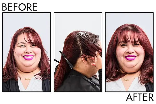 A before and after photo showing the effects of using Biolage Hydra Source Styling Mousse