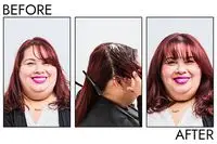 A before and after photo showing the effects of using Biolage Hydra Source Styling Mousse