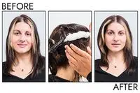 A before and after photo showing the effects of using Drybar Southern Belle Volume-Boosting Mousse