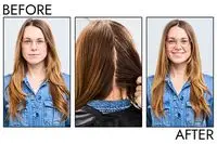 A person before and after using Redken Root Lifter Volumizing Spray Foam