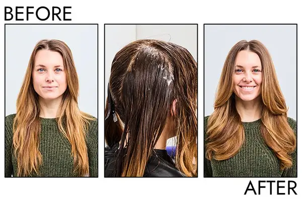 A before and after photo showing the effects of using Rossano Ferretti Parma Volumizing Mousse