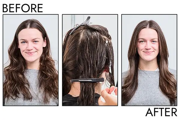 A before and after photo showing the effects of using Sebastian Mousse Forte