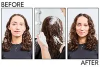 A before and after photo showing the effects of using Shu Uemura Kaze Wave Curl and Wave Defining Hair Mousse