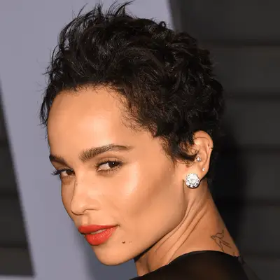 zoe kravitz wearing spiky faux hawk 