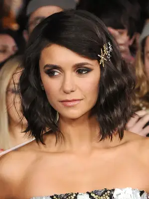 Nina Dobrev with an Accessorized Crimped Bob