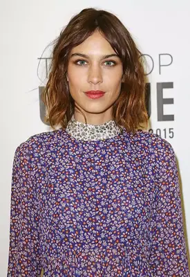 Alexa Chung with Shoulder-Length hair with Curtain Bangs
