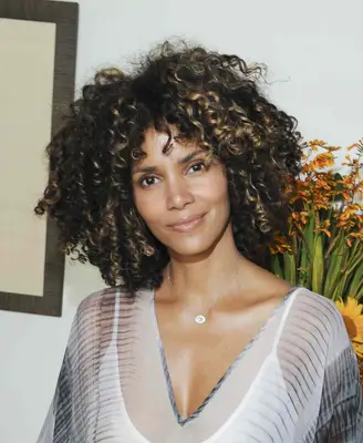 Halle Berry blonde-highlighted chestnut curls