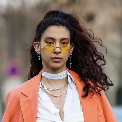 high ponytail purple highlights