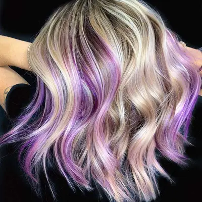 Blonde hair with purple highlights