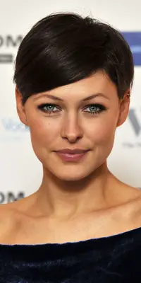 Emma Willis with a sideswept long pixie cut