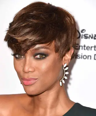 Tyra Banks with a Long Pixie Cut with textured bangs