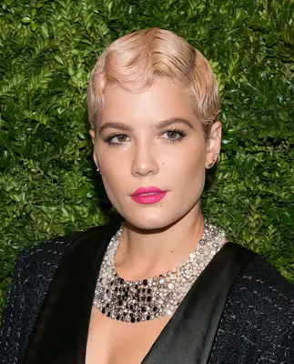 Halsey Pink figner wave long pixie cut