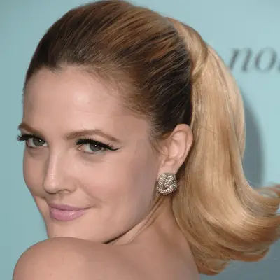 Drew Barrymore wearing voluminous ponytail