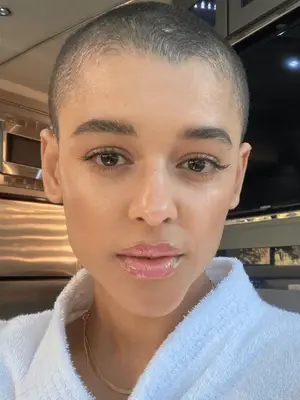 buzz-cut-women: model Adwoa Aboah with a buzz cut