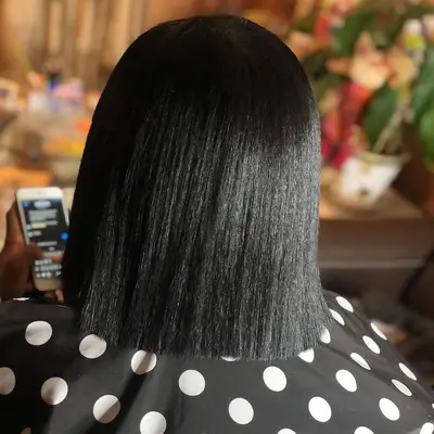Silk press transitional hairstyle viewed from back