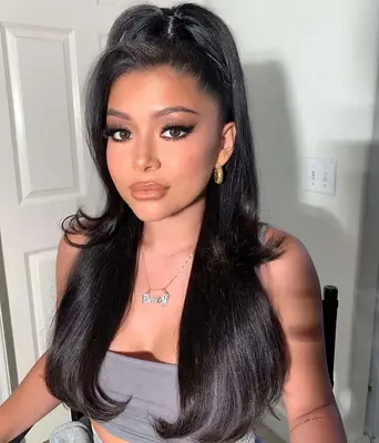 Half-up, half-down hairstyle